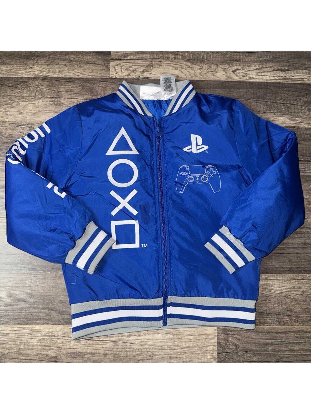 PlayStation Blue Bomber Jacket Kids DualSense Controller Logo Game 6-7